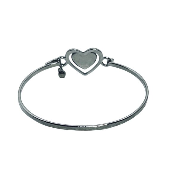 Silver Tone Bangle Bracelet With Pink Heart & Small Charm Detail (5790) - Picture 3 of 3